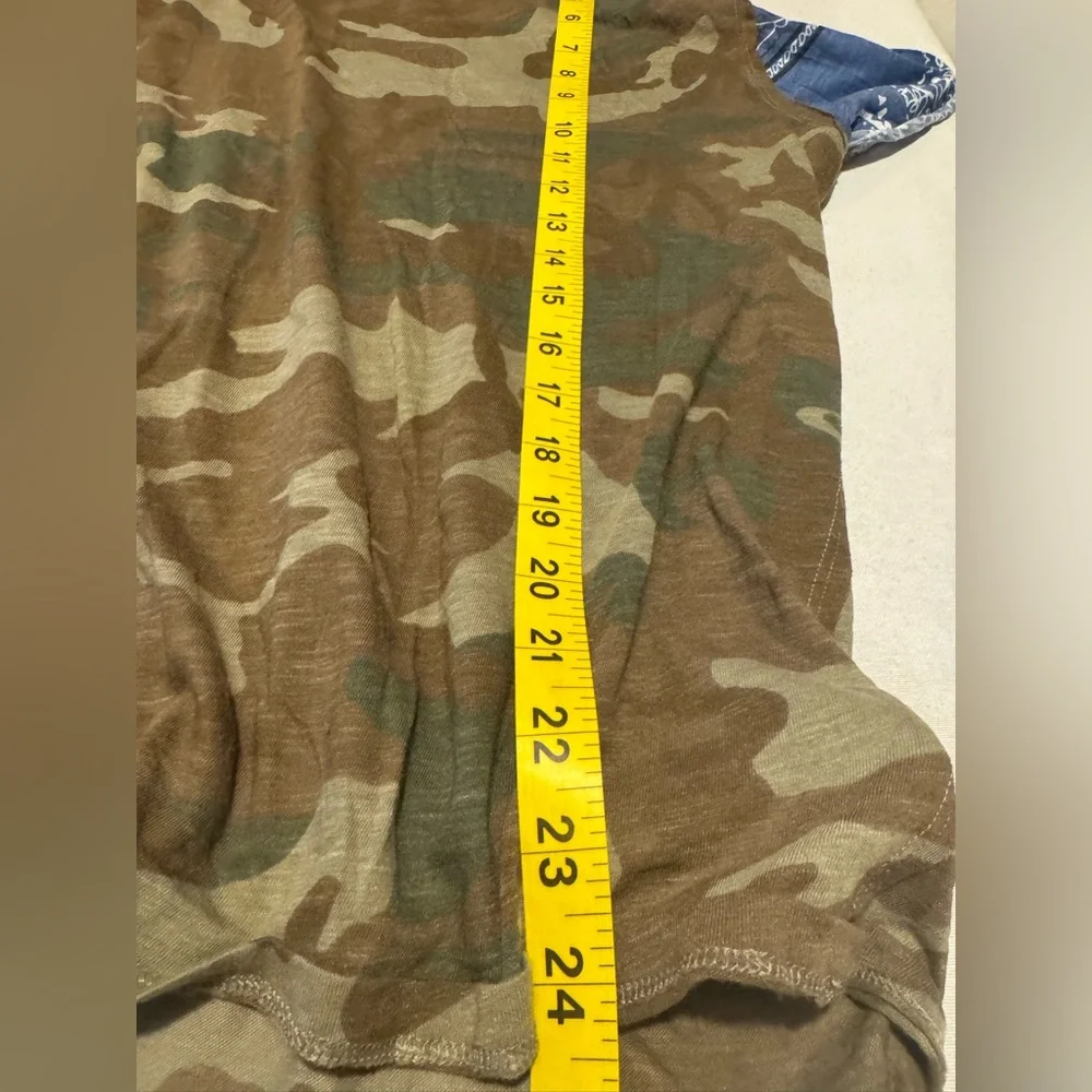 Free People Camo Tee with Blue Bandana Sleeve Accents